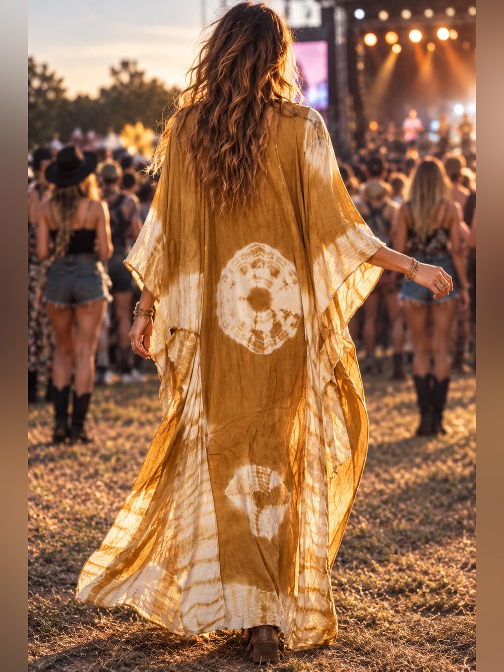 Free People RAHI Cali Malibu Tie Dye Kimono One Size Brown Boho Duster
